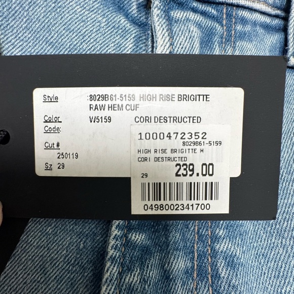 NWT PAIGE High-Rise Jeans Brigitte Raw Hem Cuf in Cori Destructed Denim Size 29 - Picture 8 of 10
